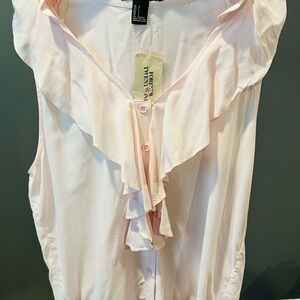 Forever 21 Light Pink V-Neck Ruffles Blouse